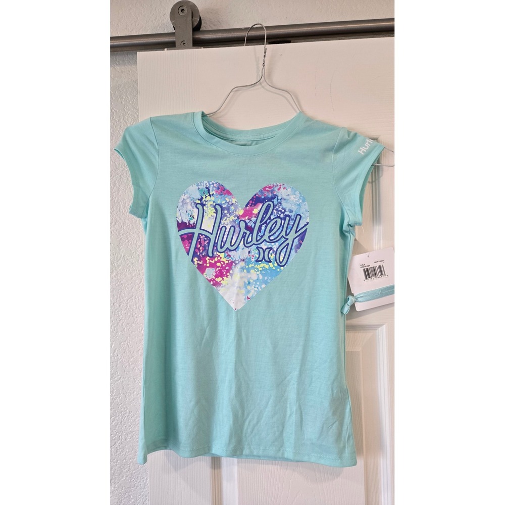 Hurley Girls Mint Candy Heart Graphic T-Shirt with Hair Tie Size Large 12-13 Yrs